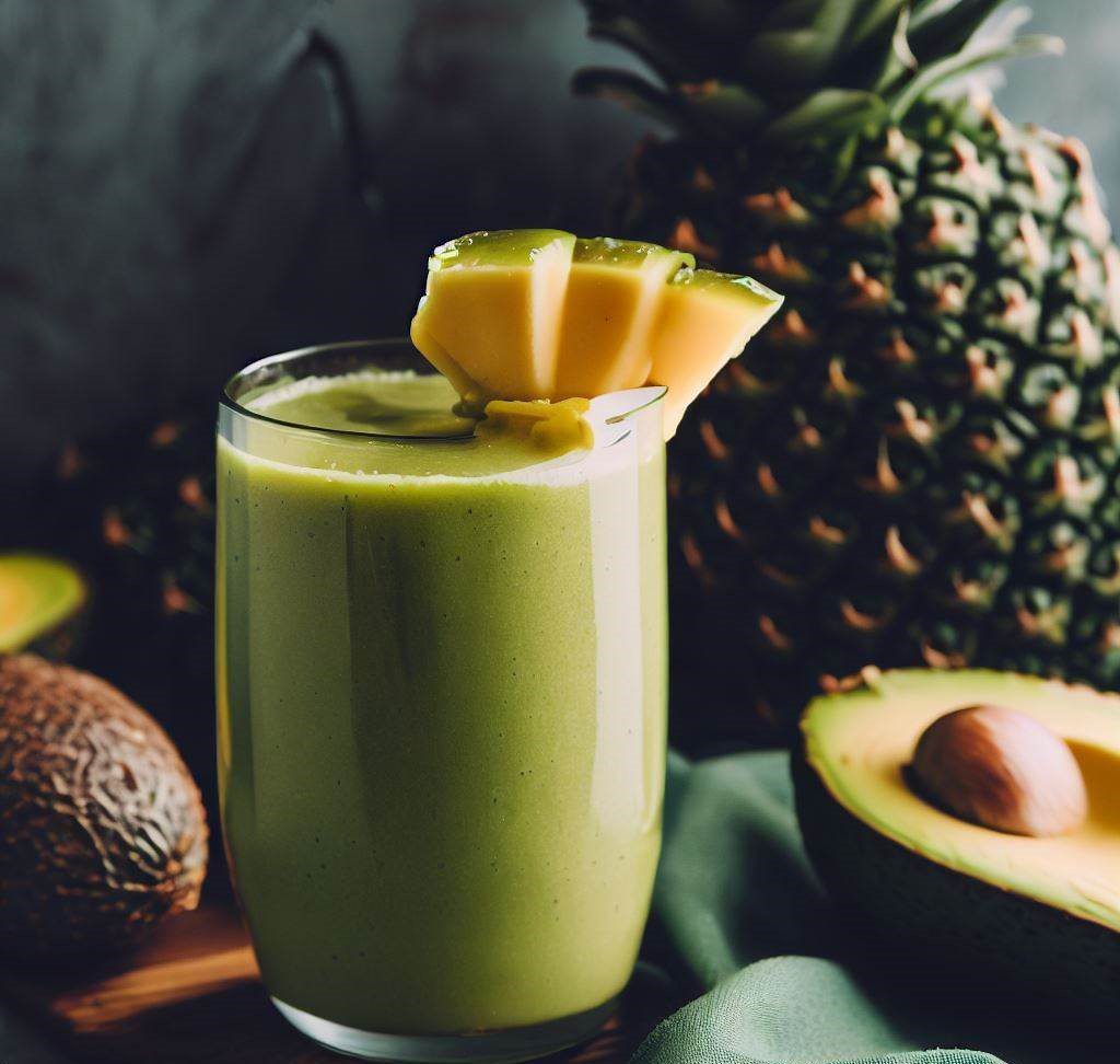 smoothie de avocado cu ananas într-un pahar